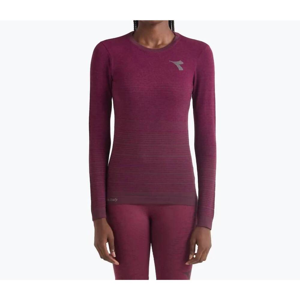NEW DIADORA lightweight long sleeve stratouno t-shirt in maroon banner